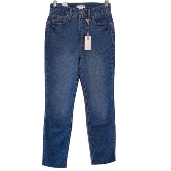 Good American Denim - Good American Good Classic Raw Hem Jeans NWT 4 / 27 Straight Leg High Rise Denim